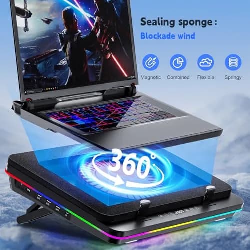 IETS GT600 RGB Laptop Cooling Pad 14.1-19.3 inch | Powerful Turbo-Fan & RGB Lighting thumbnail 3