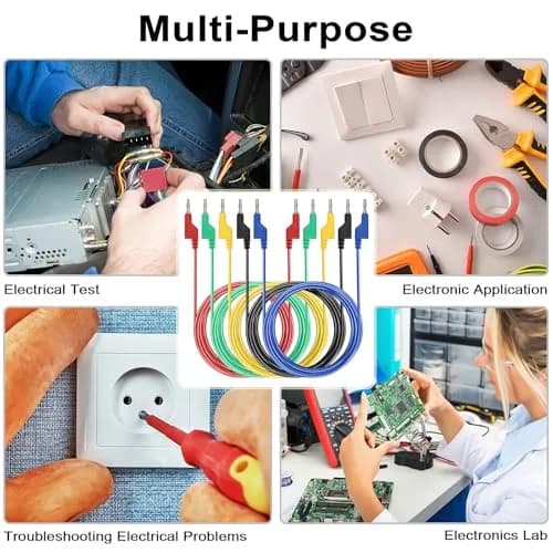 Sumnacon 5Pcs 4mm Banana to Banana Plug Test Leads 2M | Flexible, Stackable, 1000V/15A thumbnail 7