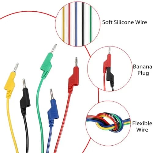 Sumnacon 5Pcs 3m (9.8Ft) Banana to Banana Plug Test Leads | 1000V/15A Stackable Silicone Cable Set thumbnail 4
