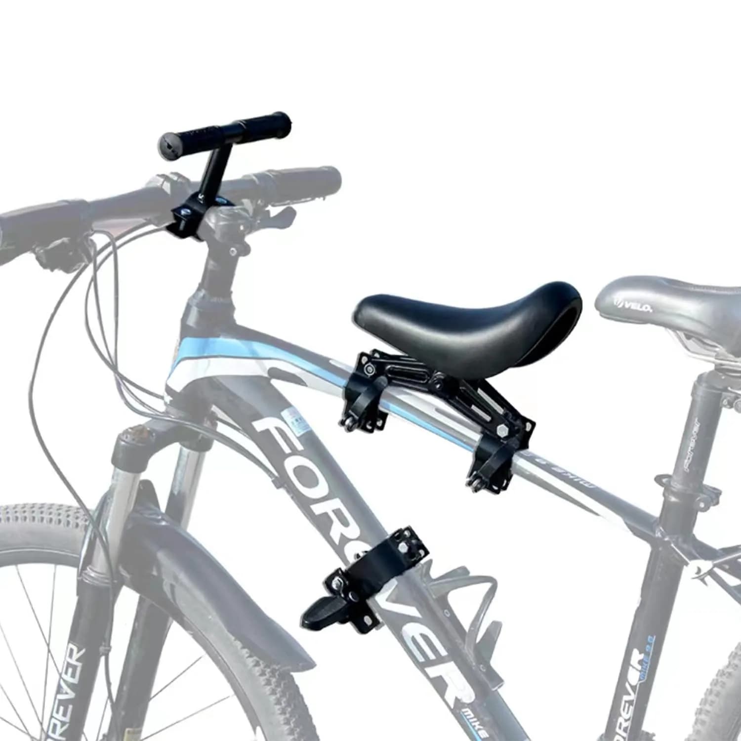 NELOMO Front Mounted Bicycle Seat for Kids with Handlebars & Foot Pedals | Aluminum Alloy, Black, Fits Most MTBs & City Bikes — Black