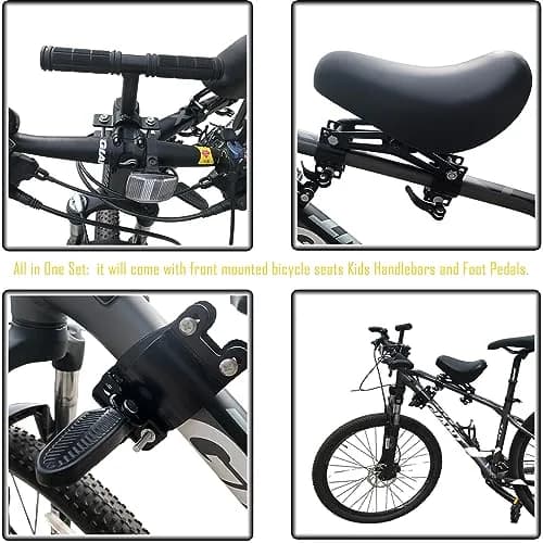 NELOMO Front Mounted Bicycle Seat for Kids with Handlebars & Foot Pedals | Aluminum Alloy, Black, Fits Most MTBs & City Bikes thumbnail 4