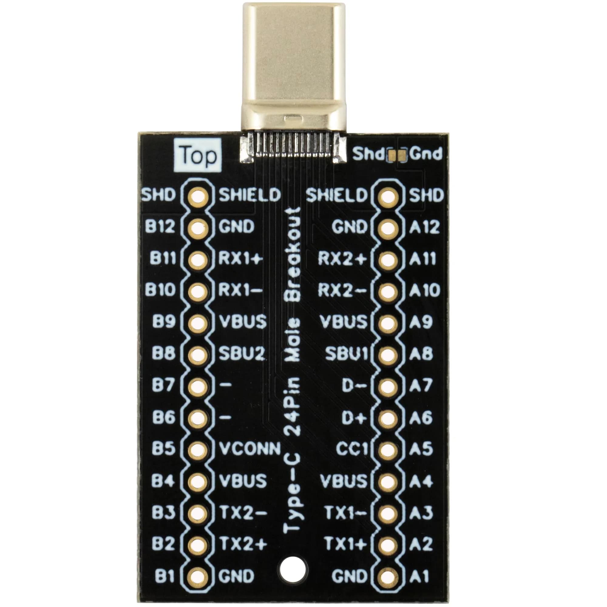 naughtystarts USB Type-C Breakout Board Male Connector 24 Pins Full Pins Output Gold Plated PCB | Single Board Computer — Black
