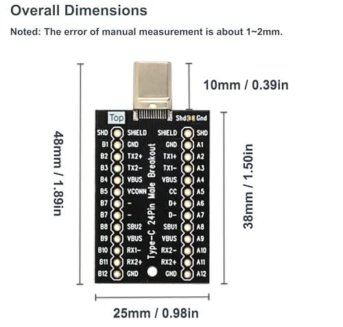 naughtystarts USB Type-C Breakout Board Male Connector 24 Pins Full Pins Output Gold Plated PCB | Single Board Computer thumbnail 4