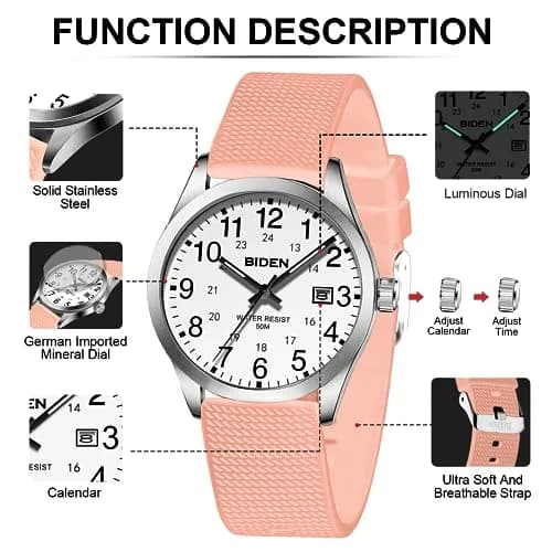 LN LENQIN Men's Analog Quartz Sports Watch 40mm Pink | Military Time with Luminous Dial thumbnail 6