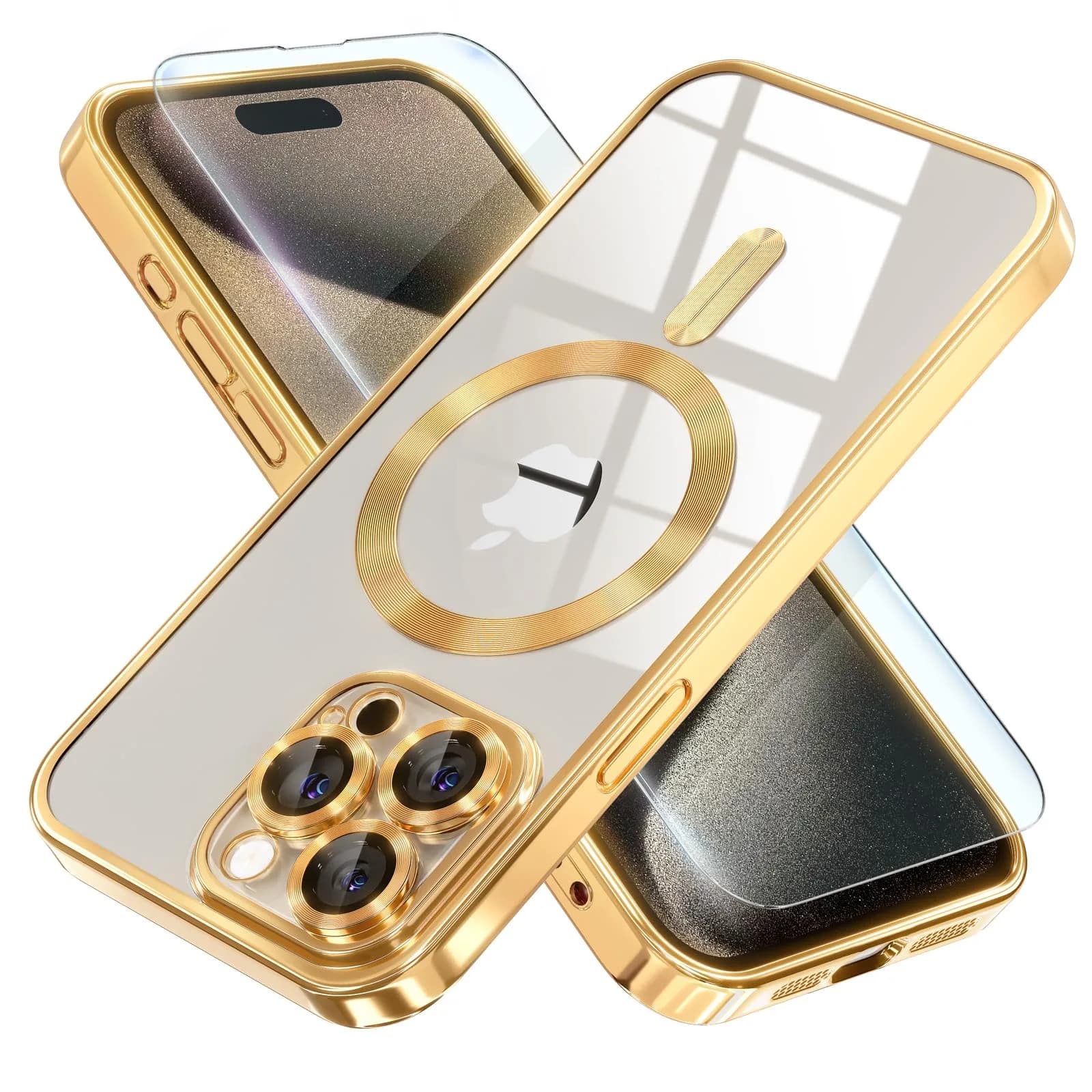 Misea Magnetic for iPhone 15 Pro Max Case Compatible with MagSafe | Crystal Clear, Shockproof & Dustproof — Gold