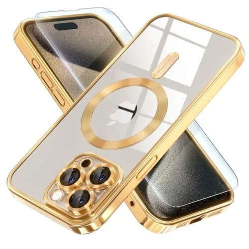 Misea Magnetic for iPhone 15 Pro Max Case Compatible with MagSafe Gold | Crystal Clear, Military Drop & Yellowing Resistant thumbnail 1