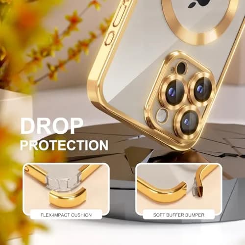 Misea Magnetic for iPhone 15 Pro Max Case Compatible with MagSafe Gold | Crystal Clear, Military Drop & Yellowing Resistant thumbnail 4