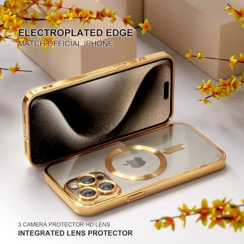 Misea Magnetic for iPhone 15 Pro Max Case Compatible with MagSafe Gold | Crystal Clear, Military Drop & Yellowing Resistant thumbnail 6