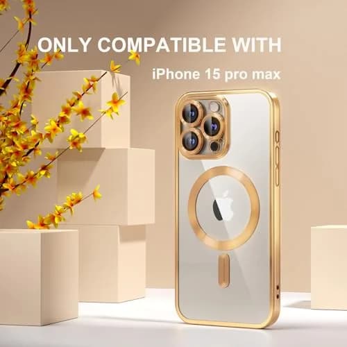 Misea Magnetic for iPhone 15 Pro Max Case Compatible with MagSafe Gold | Crystal Clear, Military Drop & Yellowing Resistant thumbnail 2