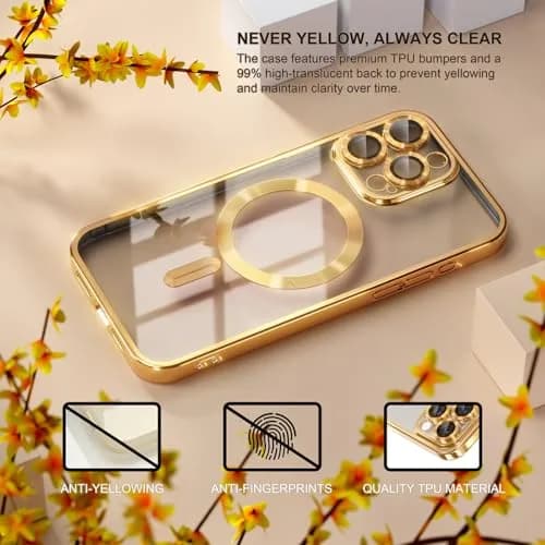 Misea Magnetic for iPhone 15 Pro Max Case Compatible with MagSafe Gold | Crystal Clear, Military Drop & Yellowing Resistant thumbnail 3