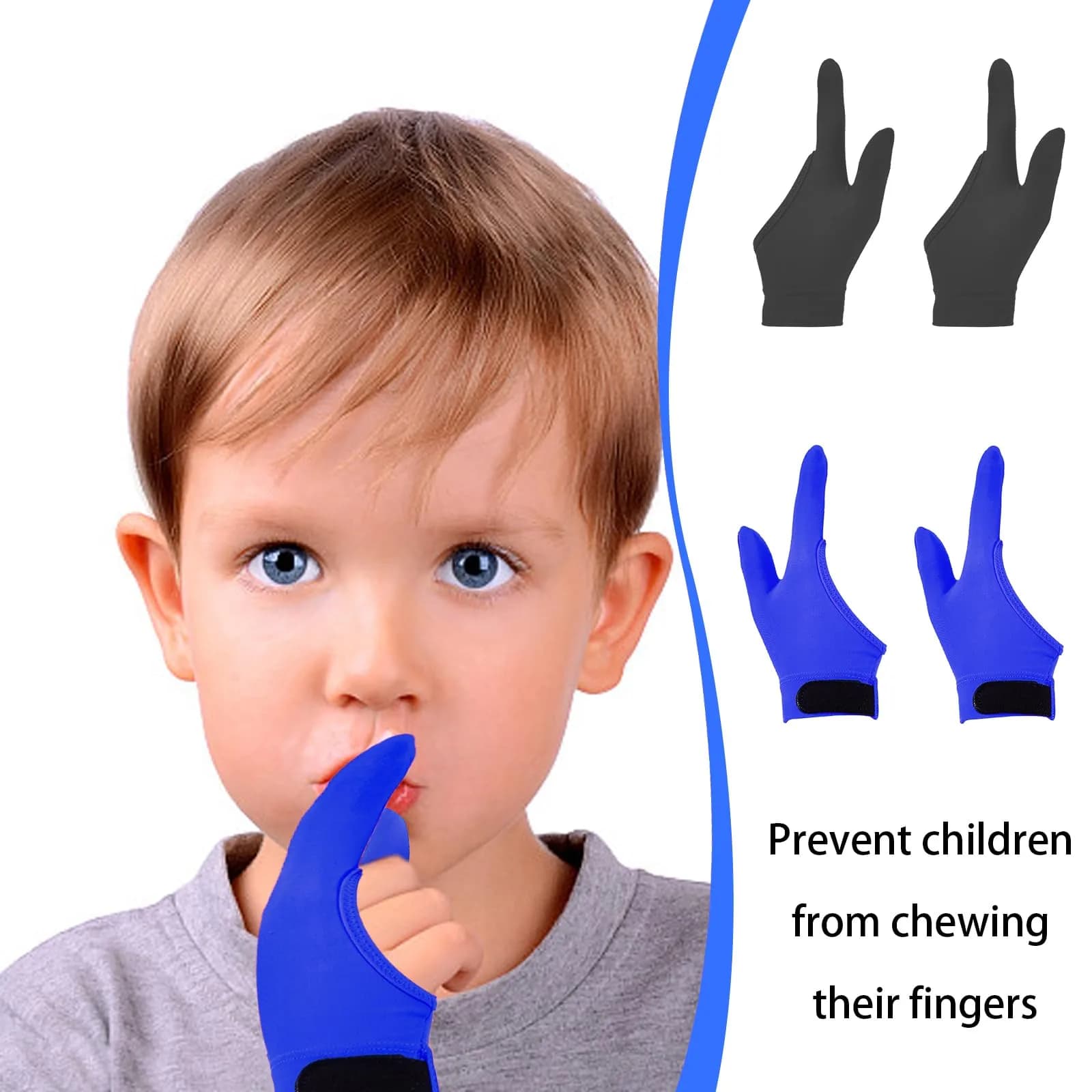 Yxmeiguo Thumb Sucking Guard Gloves for Kids Ages 5-12 | 2 Pairs (Black & Blue) with Adjustable Wrist - view 3