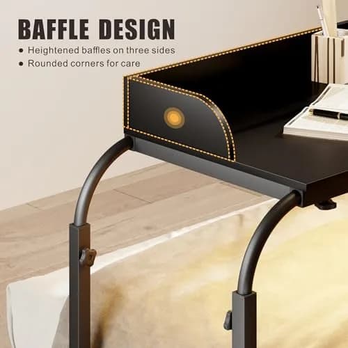 HWB Over Bed Desk with LED Light, Wheels & Charging Station | Adjustable Height, Black thumbnail 6