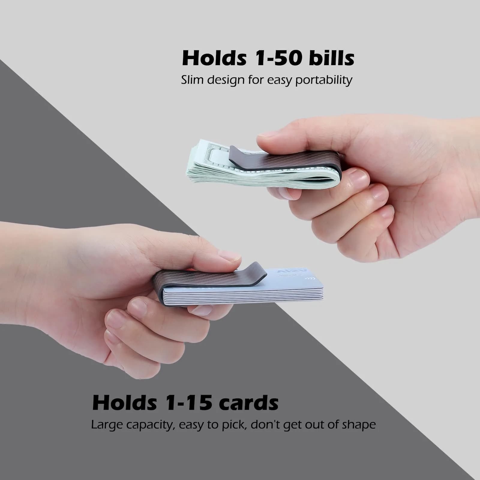 Travelambo Carbon Fiber Money Clip Front Pocket Wallet Minimalist Slim Card Holder (Matte Black) - view 3
