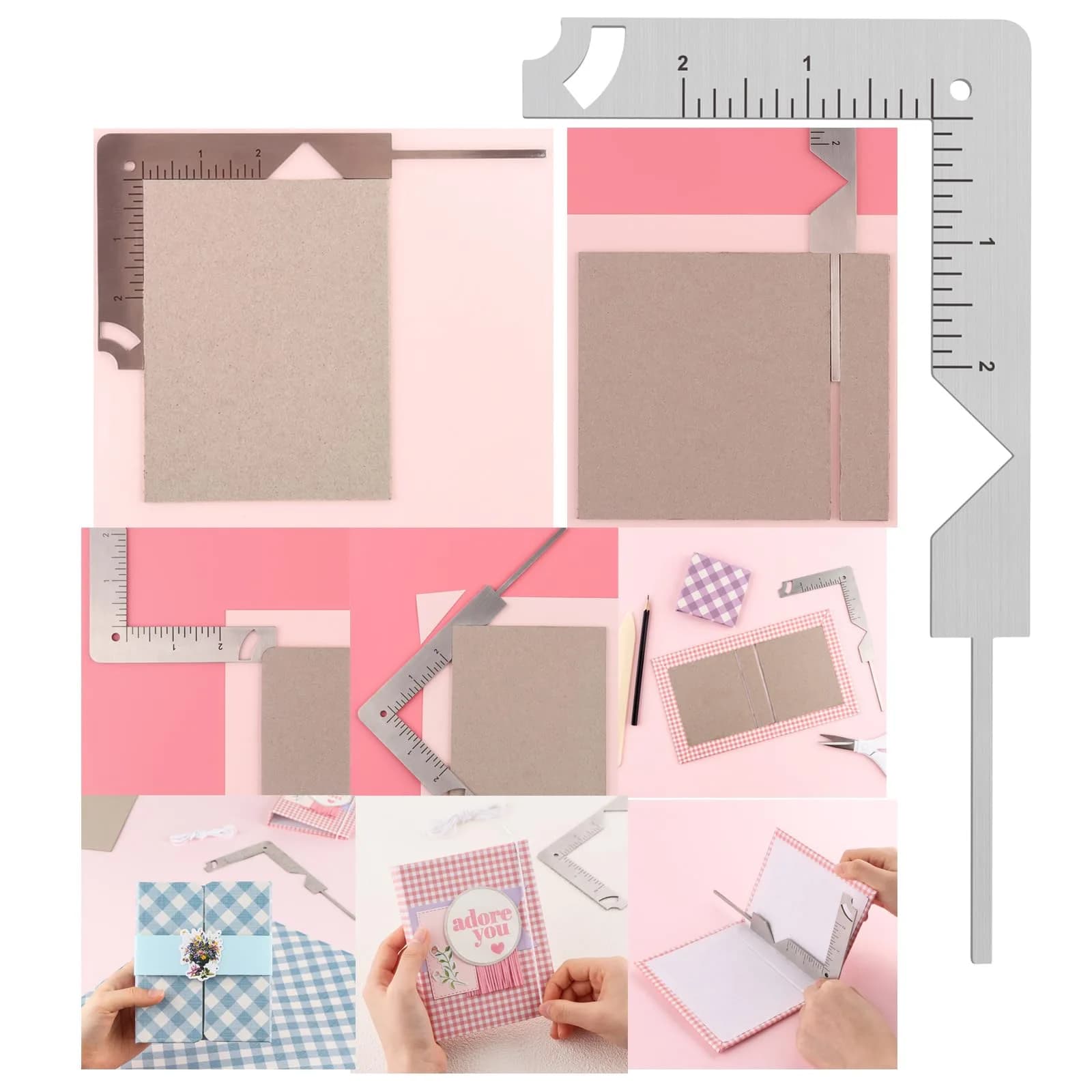 BAOFALI 5-in-1 Book Cover Guide Tool 19.6cm x 10.2cm | Stainless Steel Metal for DIY Bookbinding - main product image