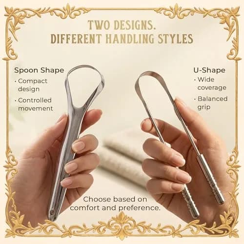 mastermedi Stainless Steel Tongue Scraper 2 Pack with Multicolor Cases | Reduces Bad Breath & Improves Oral Hygiene thumbnail 7