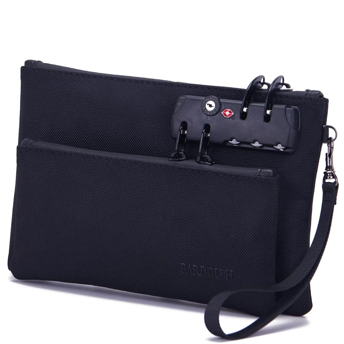 BARDOLPH Locking Money Bag with 3-Digit Code Lock, Small, Black | Secure Storage for Cash, Passports, Documents — BLACK