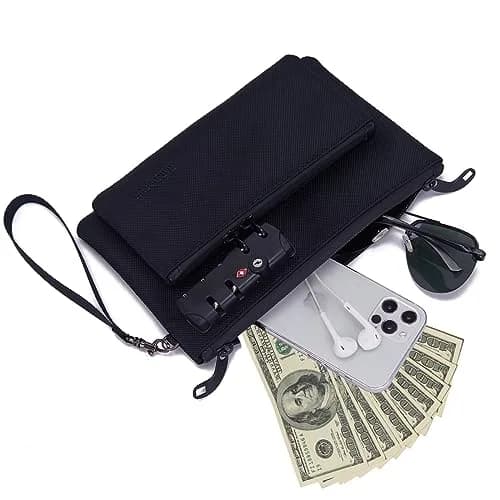 BARDOLPH Locking Money Bag with 3-Digit Code Lock, Small, Black | Secure Storage for Cash, Passports, Documents thumbnail 2