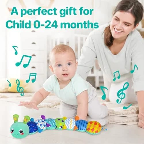 KMUYSL Baby Sensory Caterpillar Toy for 0-12 Months | Soft Plush, Crinkle & Music thumbnail 6
