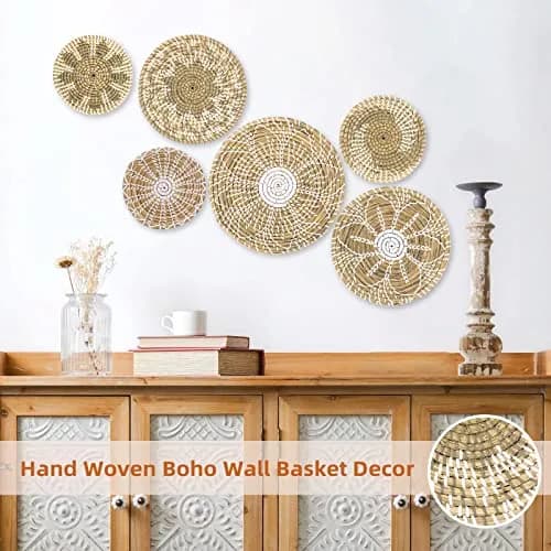 LOCS MICRAI Boho Wall Basket Decor Set of 6 | Handcrafted Seagrass Wall Art for Farmhouse & Rustic Homes thumbnail 5