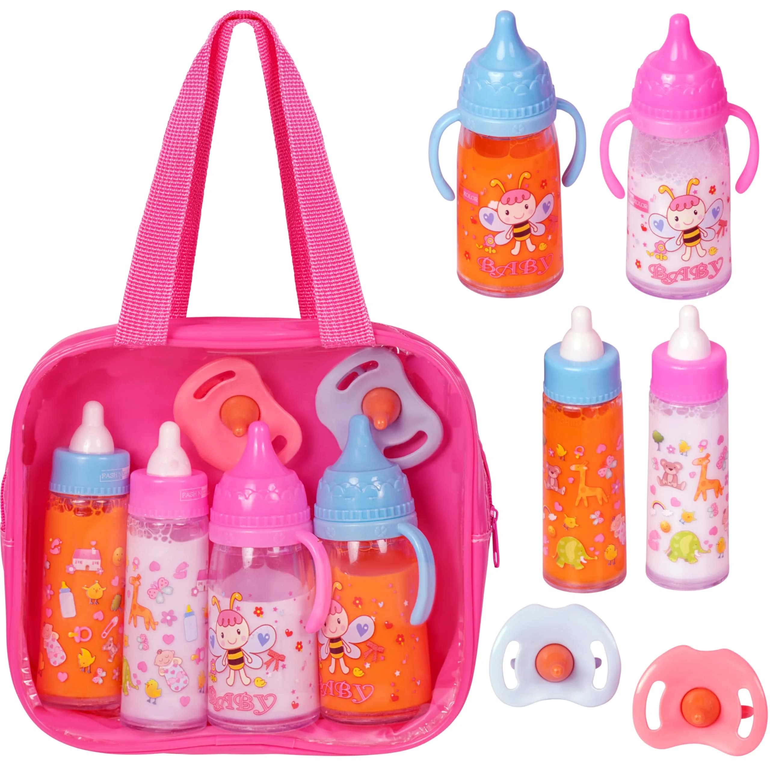 My Sweet Baby 13-Piece Doll Feeding & Diaper Bag Set with Disappearing Milk Bottles | Ages 3+ — Hot Pink