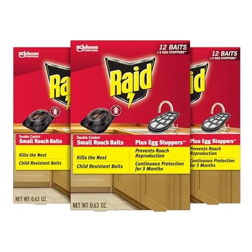 Raid Double Control Small Roach Baits Plus Egg Stopper 12 Count (Pack of 3) | Discreet, Effective Roach Control for Indian Homes thumbnail 1