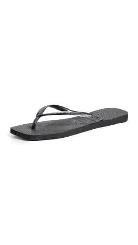 Havaianas Women's Slim Square Logo Flip Flops, Black/Silver, 6 Medium US | Rubber Slip-On Casual Footwear thumbnail 1