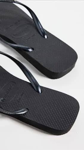 Havaianas Women's Slim Square Logo Flip Flops, Black/Silver, 6 Medium US | Rubber Slip-On Casual Footwear thumbnail 3