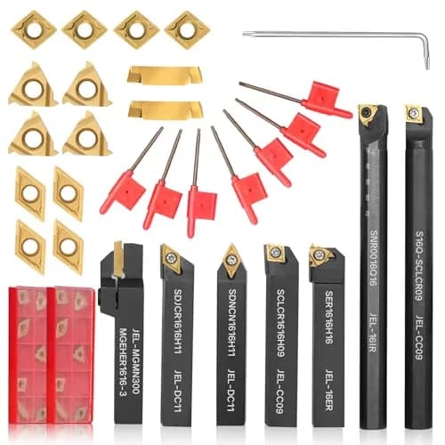 Joogto Indexable Lathe Turning Tool Kit 21Pcs 5/8'' 16mm Shank | Precision Metalworking Set thumbnail 1