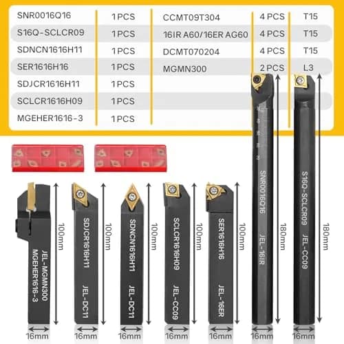 Joogto Indexable Lathe Turning Tool Kit 21Pcs 5/8'' 16mm Shank | Precision Metalworking Set thumbnail 2