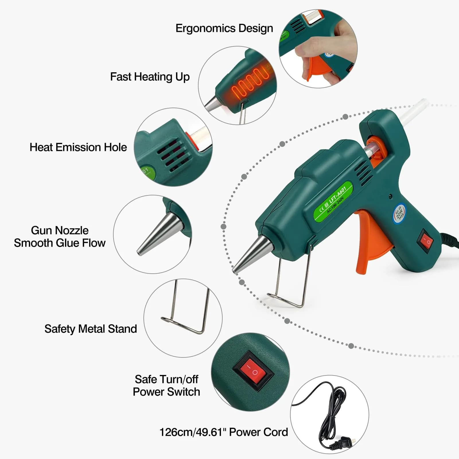 SHJADE Mini Hot Glue Gun - Vibrant Green, Fast Heating 20W for DIY Crafts & Quick Repairs - view 2