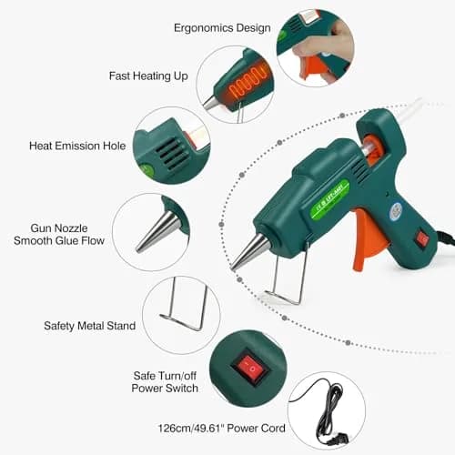 SHJADE Mini Hot Glue Gun Kit (Green) | 20W Fast Heating with 30 Glue Sticks for Crafts & DIY thumbnail 2