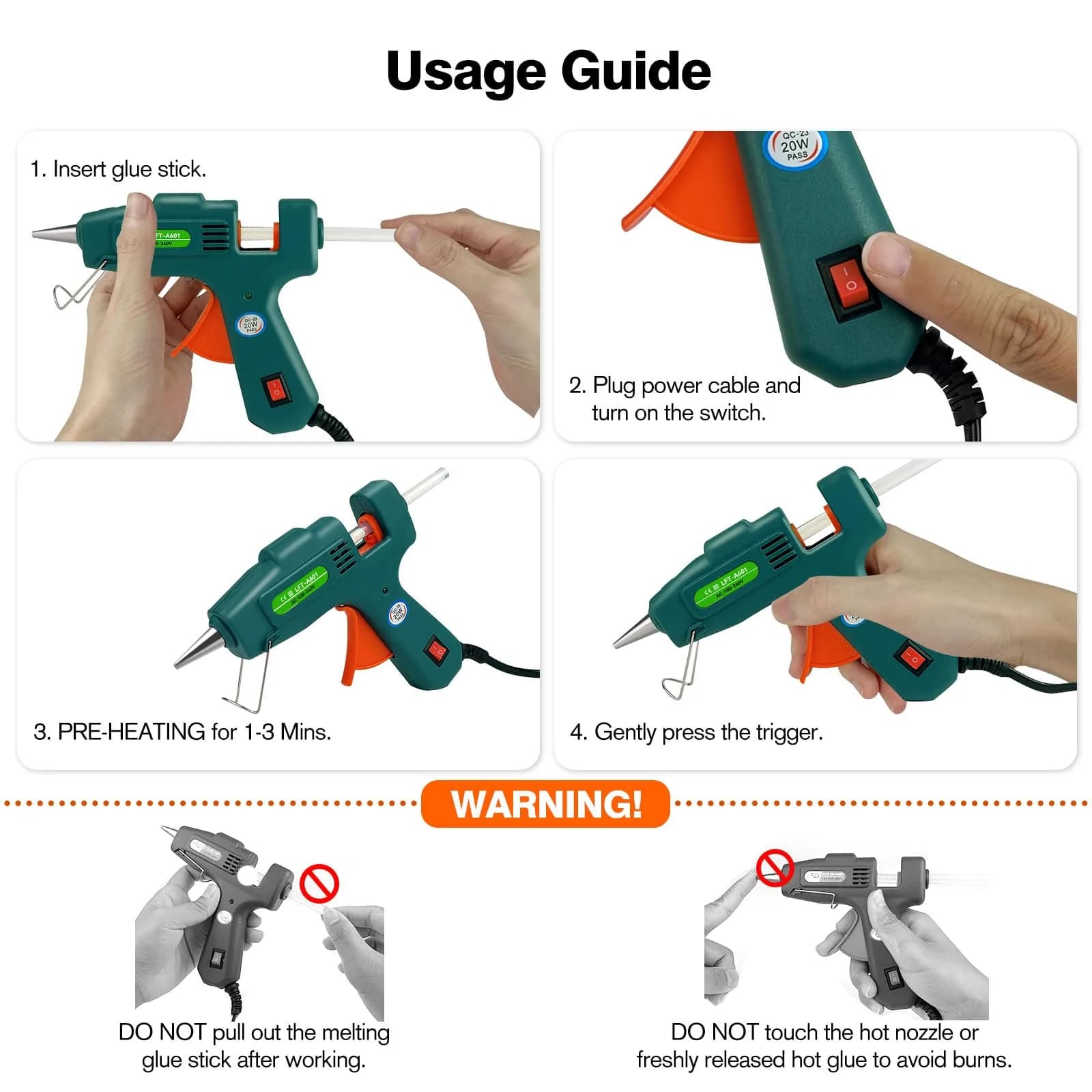 SHJADE Mini Hot Glue Gun - Vibrant Green, Fast Heating 20W for DIY Crafts & Quick Repairs - view 3