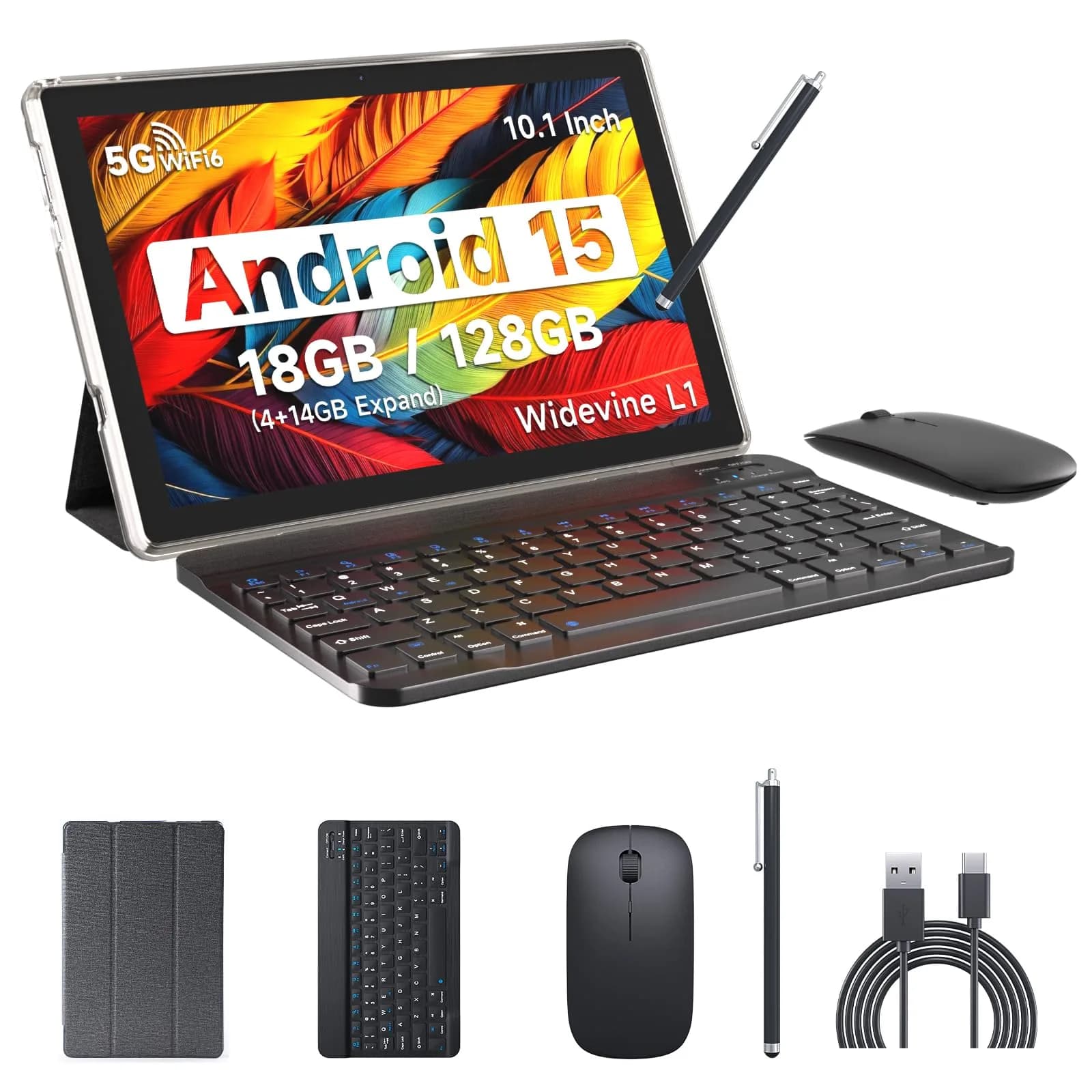 IWEGGO Android 15 Tablet 10 Inch 18GB RAM 128GB ROM | 2TB Expandable, 2.4G/5G WiFi6, 6000mAh Battery — Black