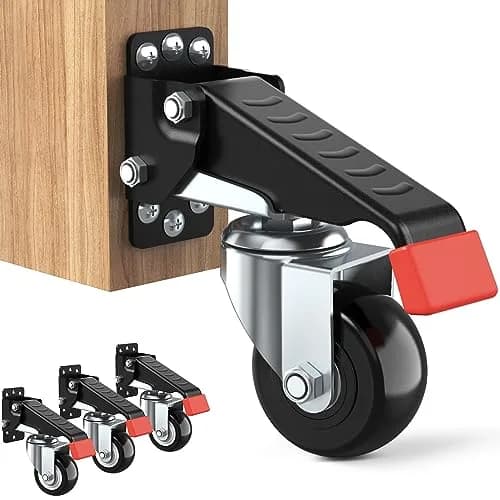 SPACEKEEPER Heavy Duty Retractable Workbench Casters Kit 720 Lbs Capacity | 4 Pack Side Mount Swivel Wheels thumbnail 1