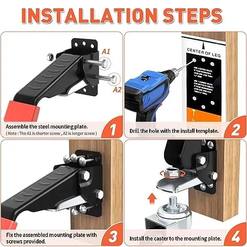 SPACEKEEPER Heavy Duty Retractable Workbench Casters Kit 720 Lbs Capacity | 4 Pack Side Mount Swivel Wheels thumbnail 6