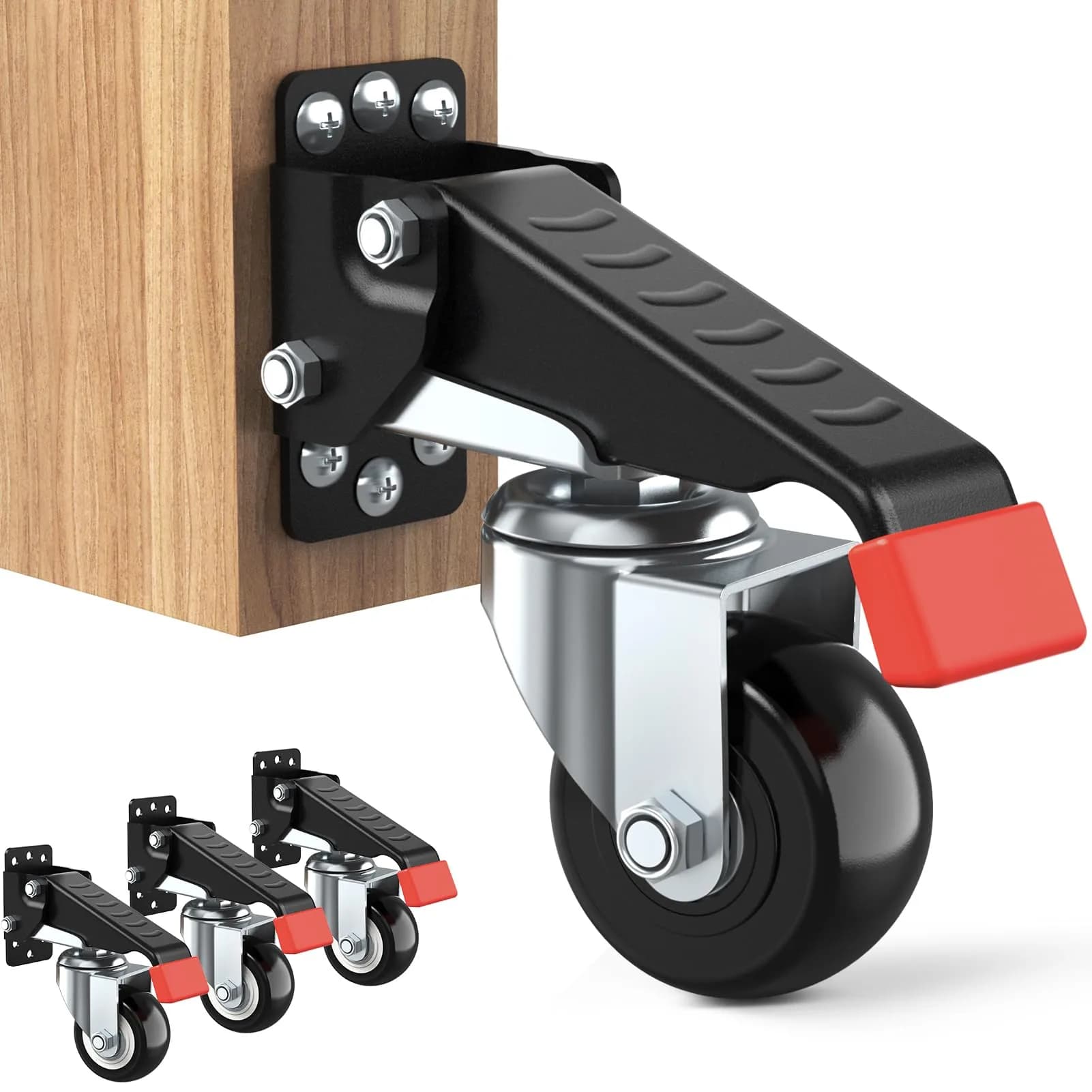 SPACEKEEPER Heavy Duty Retractable Workbench Casters Kit 720 Lbs Capacity | 4 Pack Side Mount Swivel Wheels — 720 lb