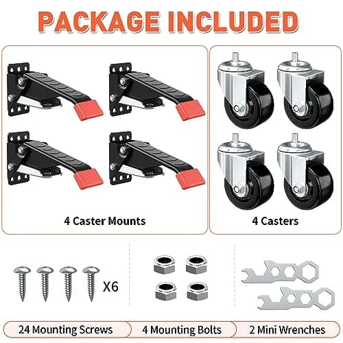 SPACEKEEPER Workbench Casters kit 920 Lbs - Retractable Casters, 4 Pack | Heavy Duty Steel & Polyurethane Wheels thumbnail 7