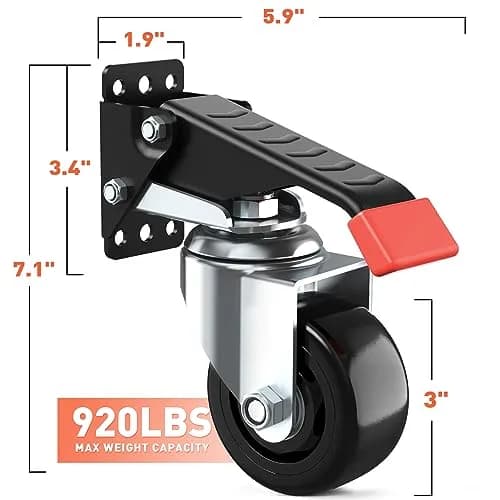 SPACEKEEPER Workbench Casters kit 920 Lbs - Retractable Casters, 4 Pack | Heavy Duty Steel & Polyurethane Wheels thumbnail 3