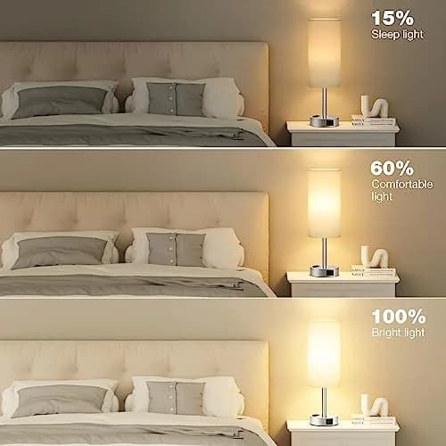Fenmzee White Bedside Lamp for Bedroom, Dimmable Touch, USB A+C, AC Outlet | Minimalist Nightstand Light with USB Charging thumbnail 5