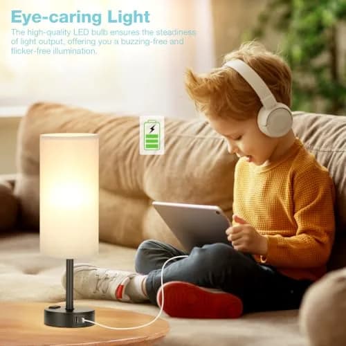 Fenmzee Grey Bedside Lamp for Bedroom, Dimmable Touch, USB A+C, AC Outlet | 14" Minimalist Nightstand Light thumbnail 5