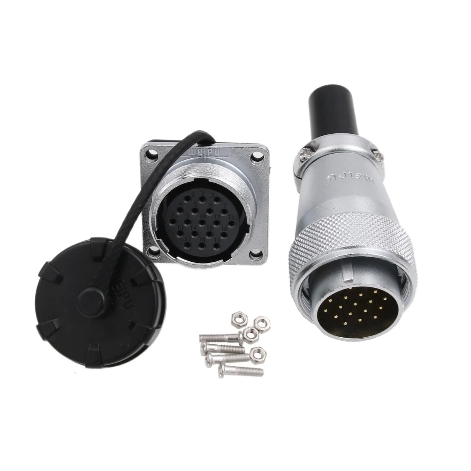 HangTon WS24 19 Pin Aviation Circular Connector 24mm Panel Mount 5A 400V Male Plug & Female Socket | Industrial Metal Shell