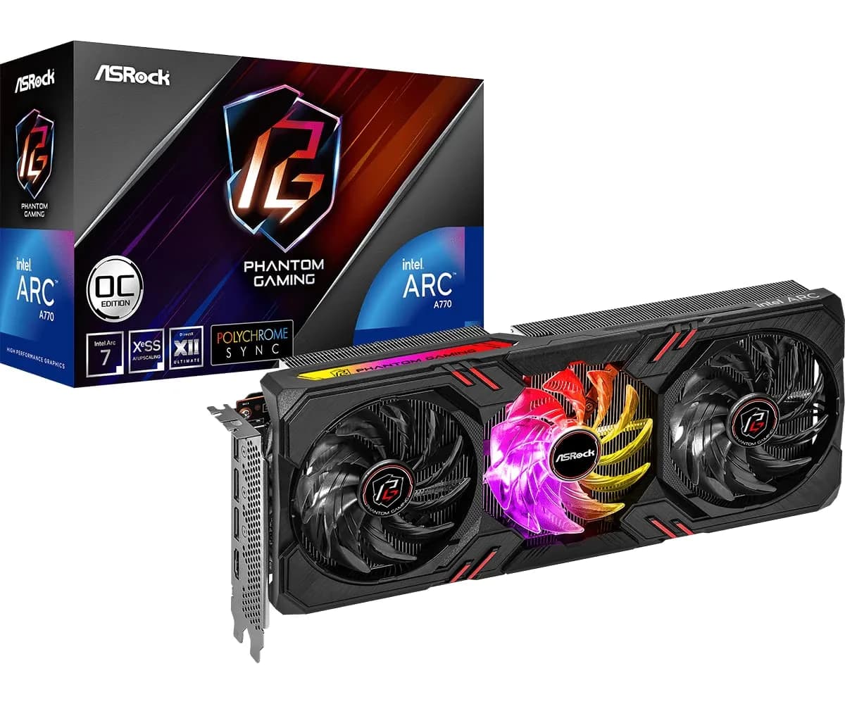 ASRock Intel Arc A770 Phantom Gaming 16GB OC Graphics Card | 2200 MHz GPU, 16GB GDDR6, Triple Fan Cooling