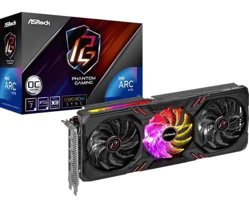 ASRock Intel Arc A770 Phantom Gaming 16GB OC Graphics Card | 2200 MHz GPU, 16GB GDDR6, Triple Fan Cooling thumbnail 1