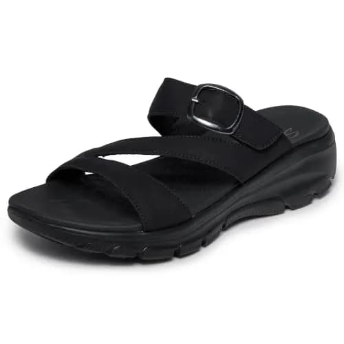 Skechers Women's Easy Going Slide On By Casual Sandal Black/Black 24.1 cm (9.5 in) thumbnail 1