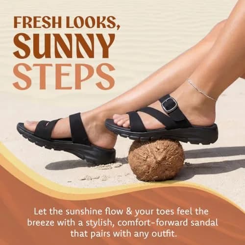 Skechers Women's Easy Going Slide On By Casual Sandal Black/Black 24.1 cm (9.5 in) thumbnail 6