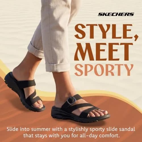 Skechers Women's Easy Going Slide On By Casual Sandal Black/Black 24.1 cm (9.5 in) thumbnail 2