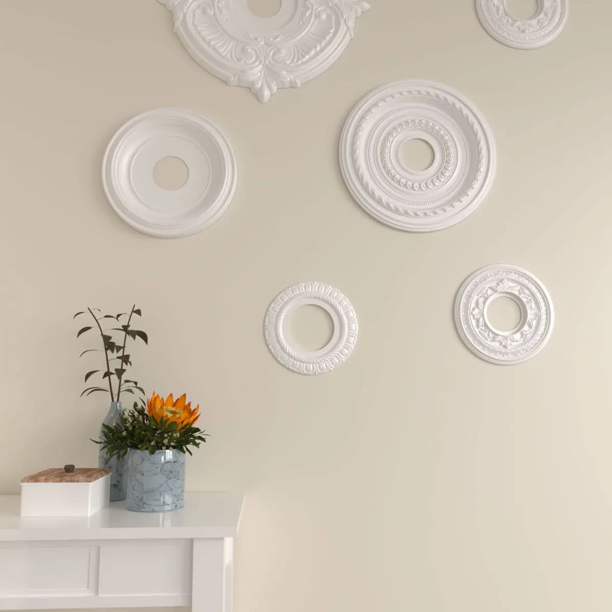 Ekena Millwork Claremont Ceiling Medallion 9"OD x 4 1/2"ID x 1/2"P (Pack of 2) | Lightweight Polyurethane for Easy Installation - view 7