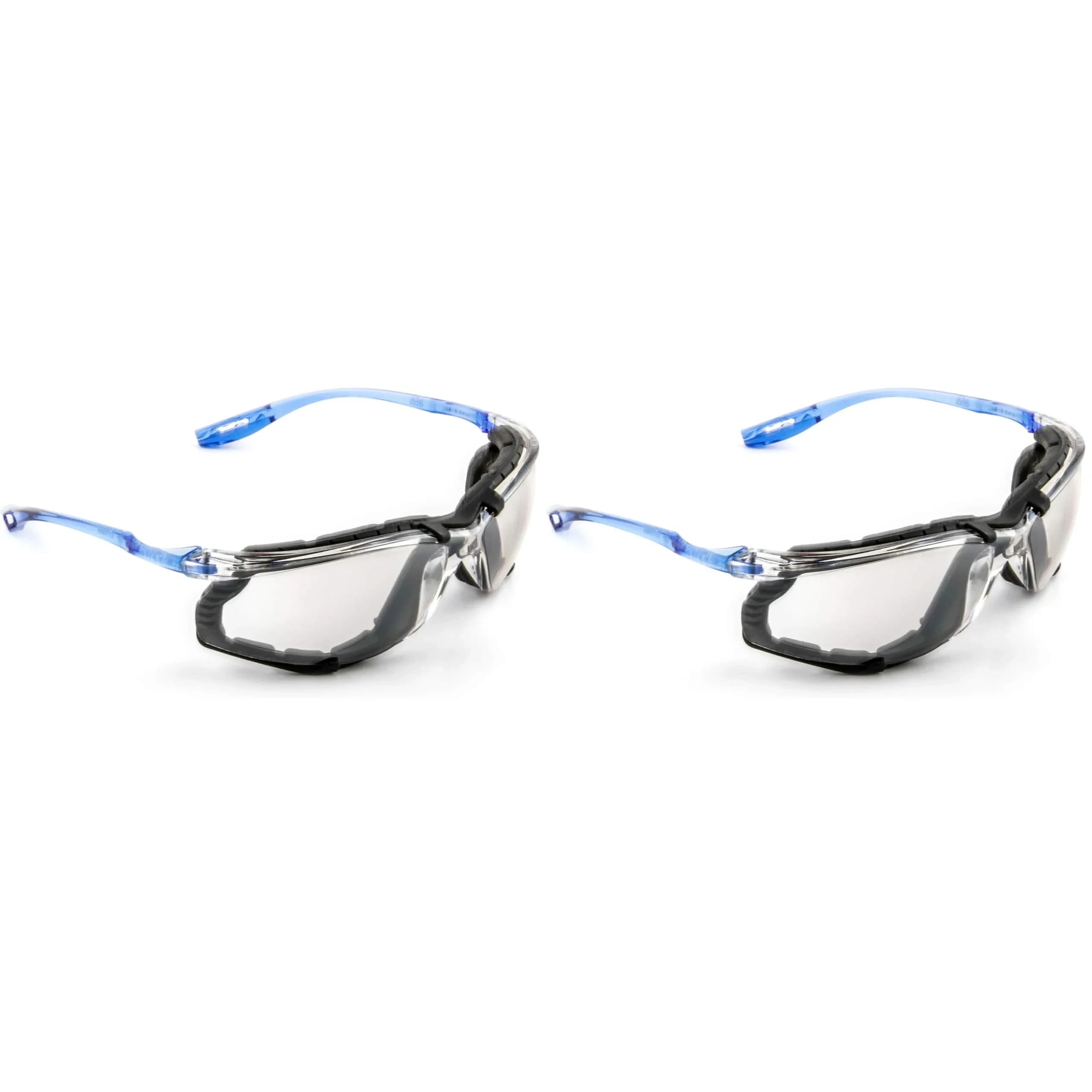 3M Virtua CCS Safety Glasses Pack of 2 | Anti-Fog, Indoor/Outdoor Mirrored Lens, Blue Frame with Foam Gasket