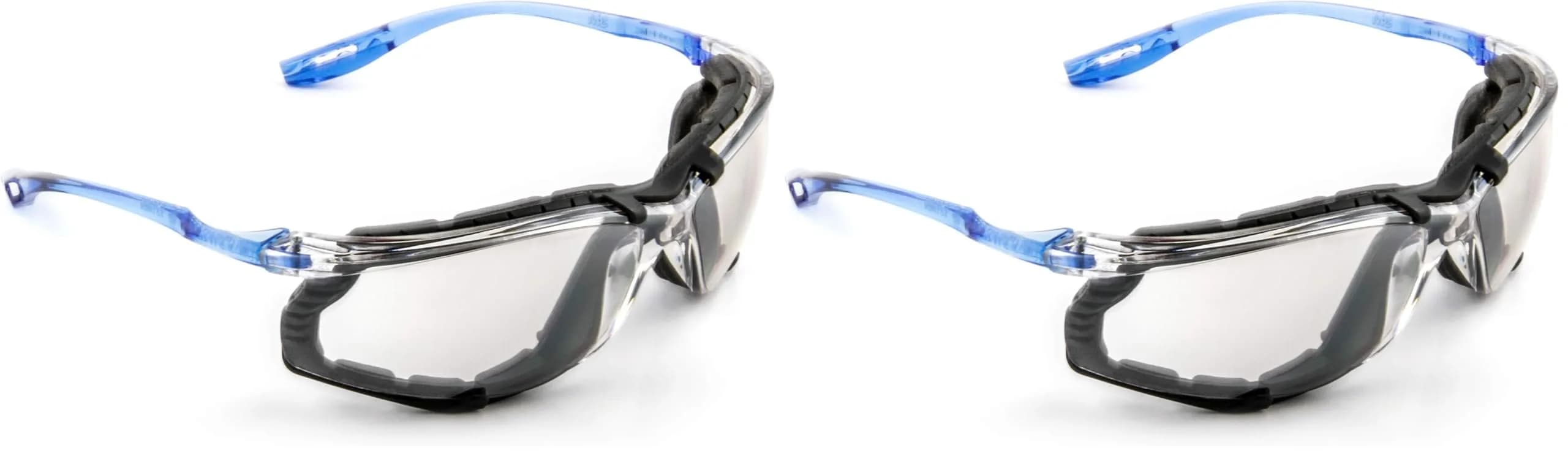 3M Virtua CCS Safety Glasses with Anti-Fog, Indoor/Outdoor Mirrored Lens, Blue Frame, Removable Foam Gasket, Pack of 1 | ANSI Z87 Certified — I/O Mirror Lens, Blue Frame With Foam Gasket