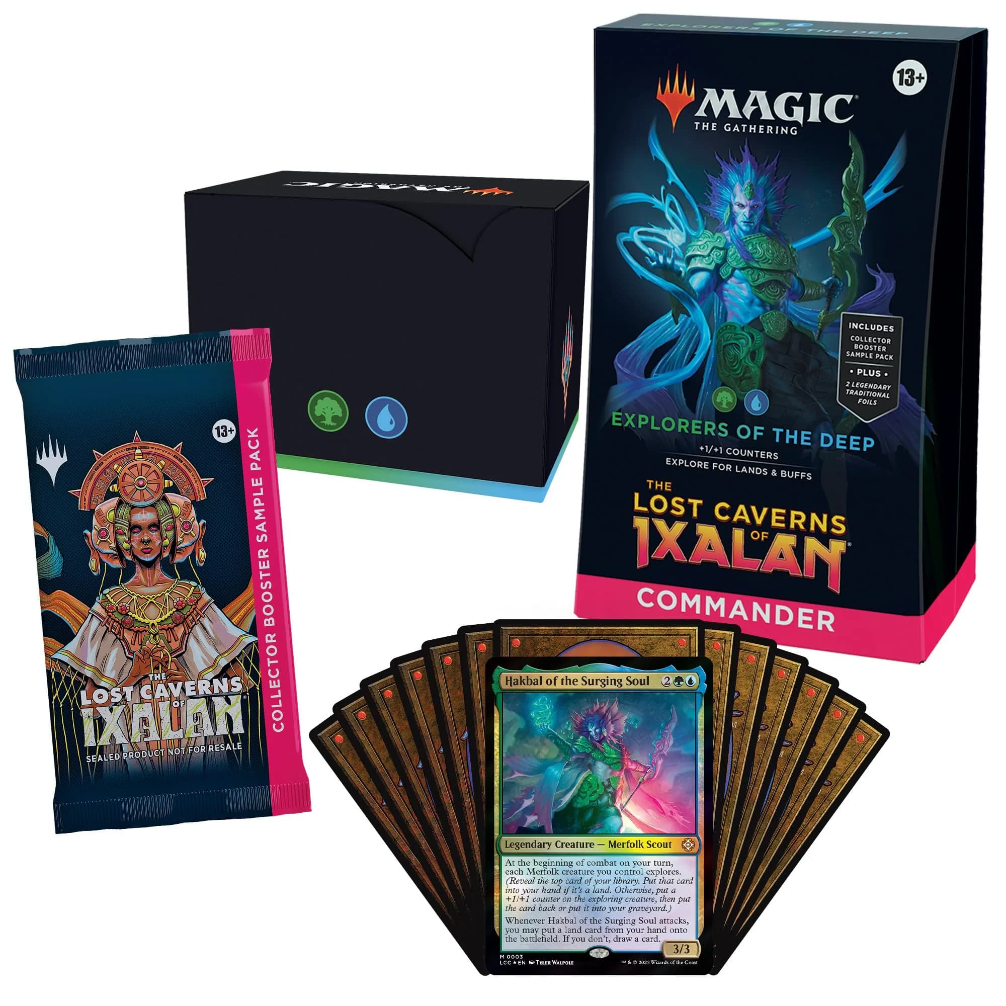 Magic: The Gathering The Lost Caverns of Ixalan Commander Deck - Explorers of the Deep (100-Card Deck, 2-Card Collector Booster Sample Pack + Accessories) — Multicolor